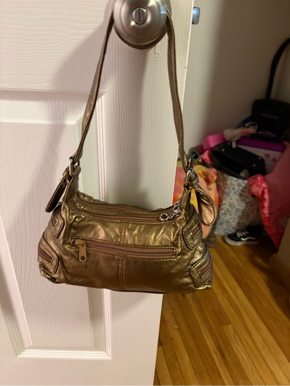 Metallic Bronze Shoulder Bag for Women - Sleek Everyday Style